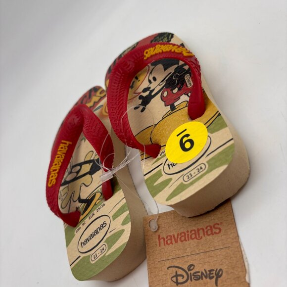 Havaianas Disney Retro Mickey Mouse Print Toddler Flip Flops Beige/Red Size 9C - Picture 5 of 10